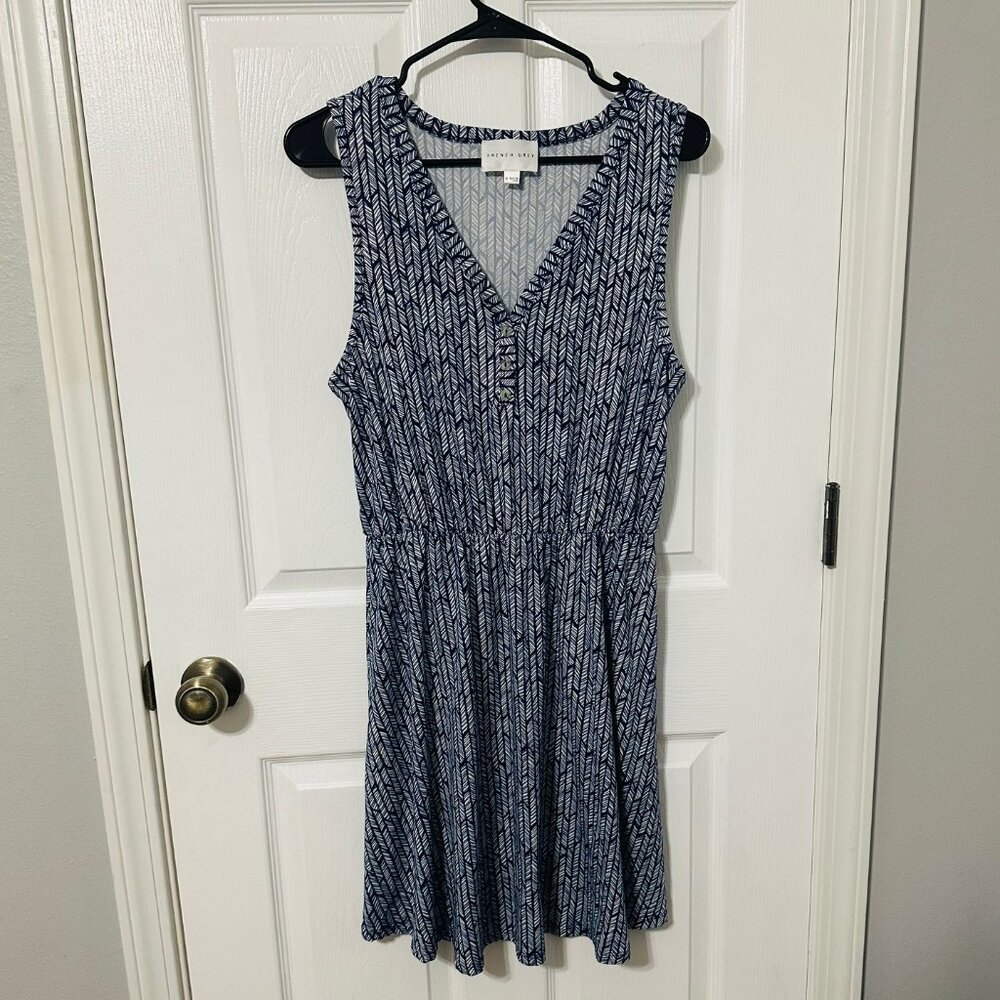 French Grey Casual Summer Dress, Blue & White